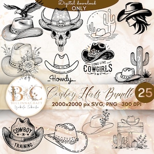 Cowboyhüte SVG Bundle, Cowgirlhüte, Cowboyhüte Clipart, Laser geschnittene Dateien SVG PNG, Cowboyhüte Vektor, Western svg Bundle, Wilder Westen
