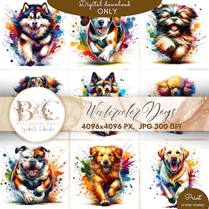 Aquarel honden clipart, aquarel puppies illustraties-9 hoogwaardige JPG, digitale download, kaart maken, illustraties, digitale papier ambachtelijke,
