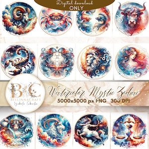 Aquarell Mystic Zodiac Clipart, astrologische Symbole, Sternzeichen Clipart, Sternzeichen Mandala, Horoskop Zeichen, astrologische Clipart PNG