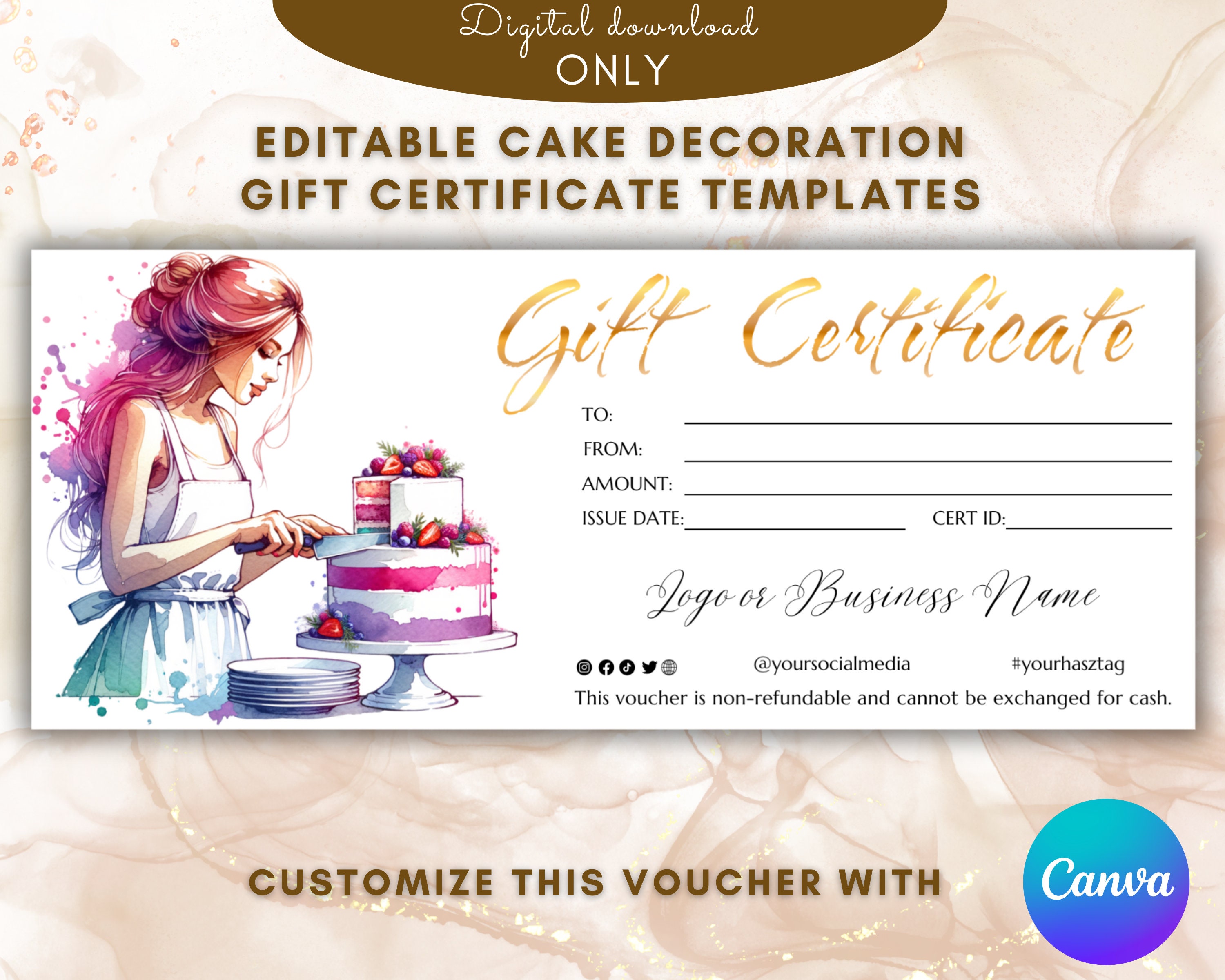 Cake Decoration Class Gift Certificate Template Surprise Cake Icing Class  Ticket Gift Card Gift Voucher Printable Cake Lovers Gift Card - Etsy Israel, image size:3000x2400