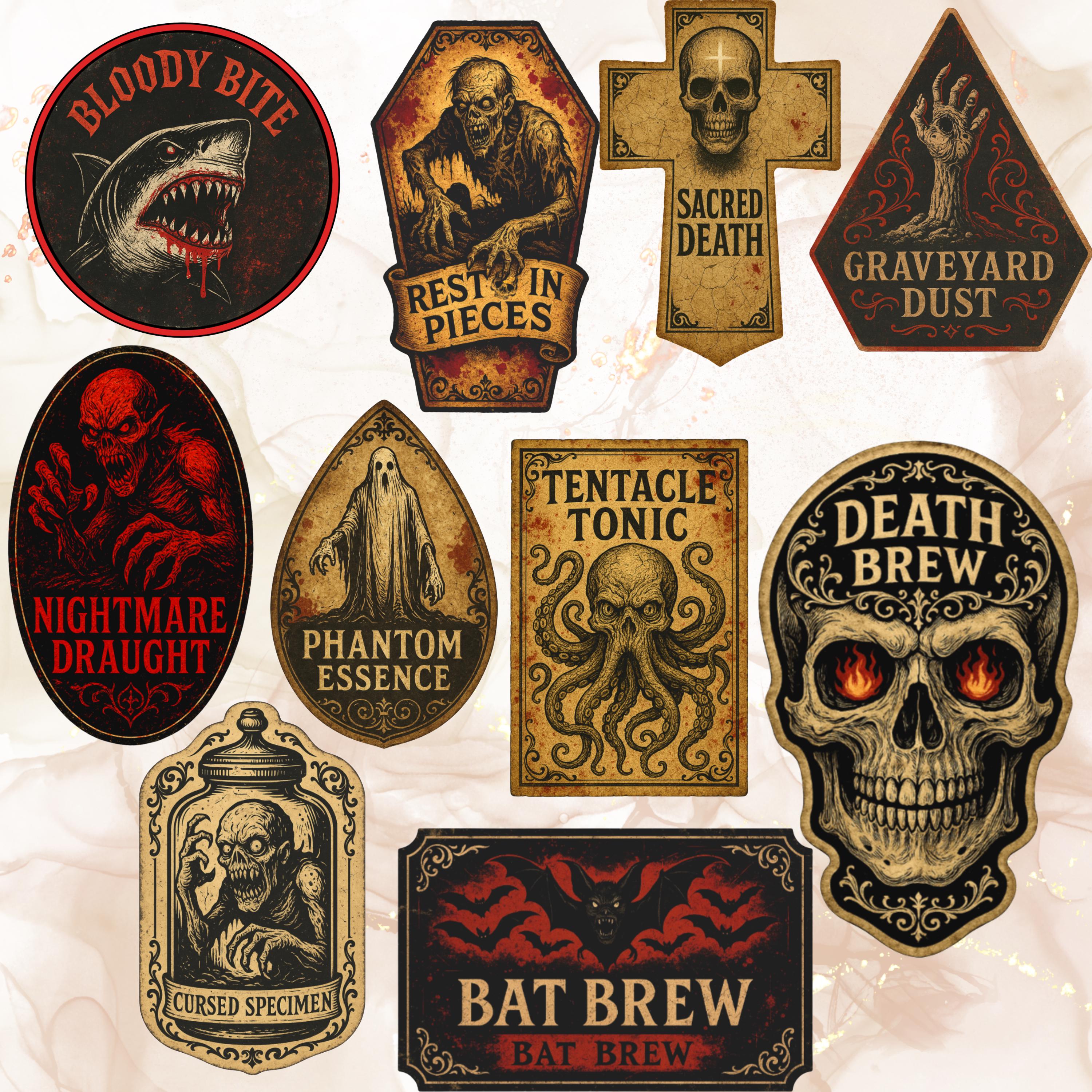 Creepy Halloween Labels, Potion Labels Bundle, Vintage Creepy Skull and ...