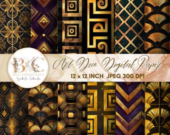 Art Deco Seamless Digital Paper, Distressed Retro Art Deco, Seamless Black and Gold Foil Luxury Pattern, Gold Art Deco Pattern,20s art deco