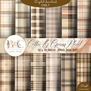 Carta digitale senza cuciture a quadri color caffè e panna, carta digitale a quadri, carta digitale tartan, carta digitale tartan marrone chiaro, motivo tartan marrone