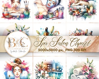 Watercolor Spa Salon clipart. Massage Salon Clipart. Beauty Salon Clipart.  Spa and Bath Clipart.Spa Clipart Bundle,Self Care Clipart Bundle