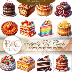 Imágenes prediseñadas de pastel de acuarela, imágenes prediseñadas de rebanada de pastel sabrosa, imágenes prediseñadas de repostería, imágenes prediseñadas de pastel de chocolate, postre de chocolate, dulces, pastel de cumpleaños