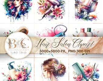 Watercolor hairdresser clipart. Hair Salon Clipart. Hair stylist illustrations. Hairdresser professional watercolor clip art bundle
