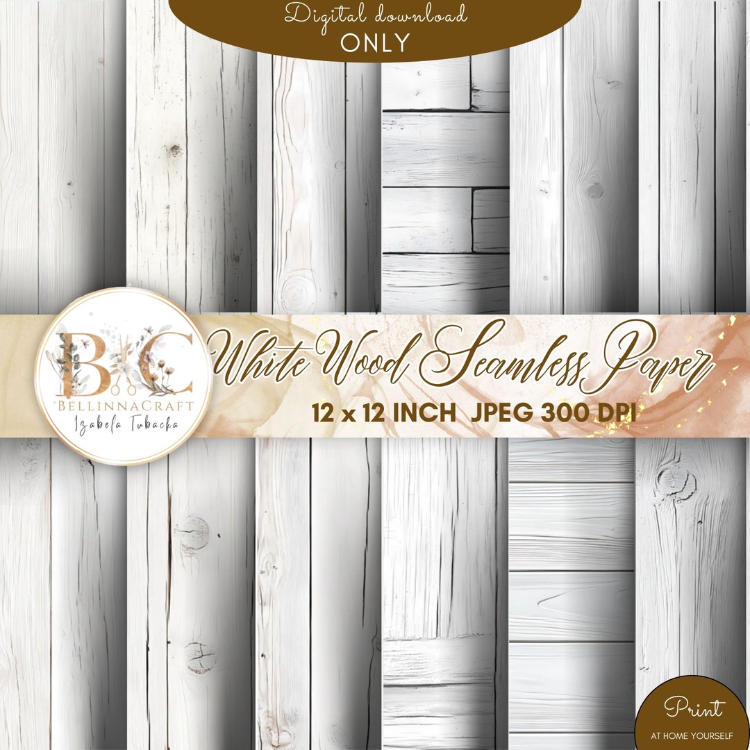 White Wood Seamless Digital Paper, White Wooden Texture Paper, Rustic ...