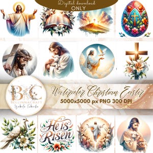 Aquarell Christliche Ostern Clipart, Religiöse Ostern PNG, Osterkreuz Clipart, Jesus Clipart PNG, Er ist auferstanden Clipart, christliches Kreuz