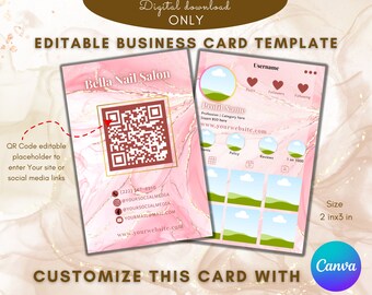 Instagram Business Card Template for Beauty Salons & Influencers – Editable Pink Canva Card, Digital QR Social Media Business Card