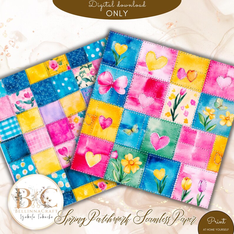 Spring Patchwork Pattern 31 Spring Patchwork Seamless Digital Paper, Floral Digital Collage, Spring ...