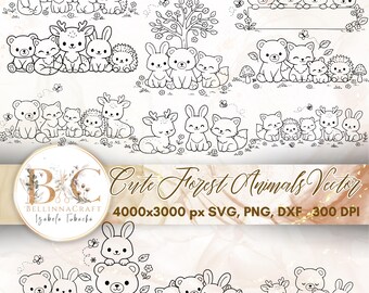 Cute Forest Animals SVG Bundle, Woodland Animals Line Art, Nursery Baby ...