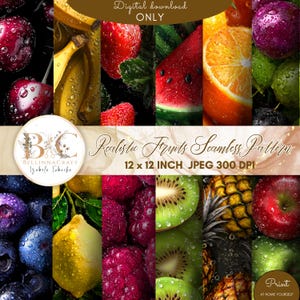 3D Realistische Früchte Nahtloses digitales Papierbündel - Bauernhof Muster mit frischen Früchten - Food Fotografie Scrapbook Papiere, Obst Hintergrund JPG