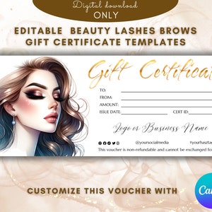 Beauty Lashes Brows Geschenkgutschein Vorlage Elegante Wimpern Brows Geschenkkartenvorlage Geschenkgutschein Beauty Salon Printable Gutschein EDITIERBAR