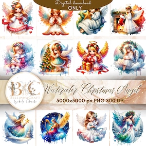 Akwarela Anioł Bożego Narodzenia Clipart, Anioł Boże Narodzenie Clipart, Sezon Bożego Narodzenia PNG, Pakiet świąteczny, Sceny aniołów, Anioł Dzieci Grafika PNG