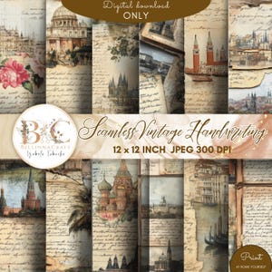 Papel digital vintage sin costuras para escritura a mano, papel para álbumes de recortes de diarios de viaje victorianos, papel para diario basura, papel de elegancia europea atemporal