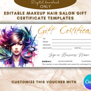 Make-up kapsalon cadeaubon sjabloon Elegante stylist cadeaubon sjabloon cadeaubon afdrukbare voucher BEWERKBARE Make-up kaartsjabloon