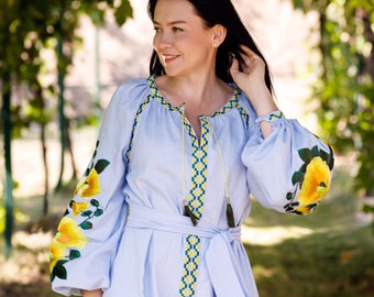 Ukrainian linen dress with embroidery