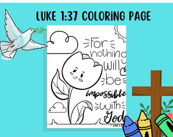 Nothings Impossible With God Coloring Page Printable, Luke 1:37 Coloring Page, Scripture Coloring Sheet, Floral Bible Coloring
