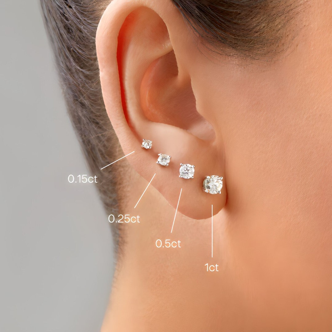 2 Ct Diamond Earrings, 14kt Gold Lab Grown Diamond Earrings, Gold