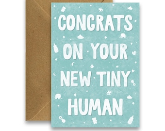 Felicitaciones por tu nuevo pequeño humano, tarjeta para un nuevo bebé, tarjeta para un niño, tarjeta para una niña, tarjeta para un bebé de género neutro, tarjeta divertida para un nuevo bebé, tarjeta de embarazo