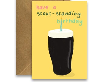 Carte d'anniversaire solide, carte d'anniversaire Guinness, carte d'anniversaire jeu de mots bière, cartes de voeux irlandaises, cartes de voeux illustrées
