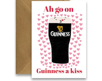 Tarjeta de felicitación con pinta de beso, tarjeta de felicitación con cerveza negra, tarjeta de cumpleaños con temática de cerveza, tarjetas de felicitación irlandesas, tarjetas de felicitación ilustradas