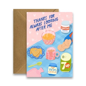 Tarjeta para el día de la madre con elementos esenciales para mamás irlandesas, tarjeta para el día de la madre irlandesa, tarjetas para mamá, tarjetas de felicitación irlandesas ilustradas, remedios para mamás irlandesas