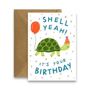 Concha Sí, es tu cumpleaños, tarjeta de cumpleaños de tortuga, linda tarjeta con temática de animales, tarjeta de cumpleaños para niños, tarjeta para amantes de las tortugas, juego de palabras con tortugas