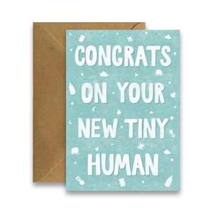 Gefeliciteerd met je nieuwe Tiny Human, nieuwe babykaart, kaart voor babyjongen, kaart voor babymeisje, kaart voor babymeisje, genderneutrale babykaart, grappige nieuwe babykaart, zwangerschapskaart