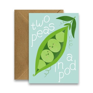Two Peas In a Peul-kaart, Ierse wenskaarten, geïllustreerde wenskaarten, erwtkaart, kaart Punny Food, kaart Cute Pea Pun, Hap-pea Valentijnsdag
