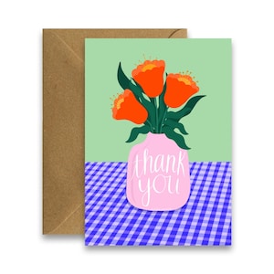 Dankeskarte, Blumenmuster Dankeskarte, Blumenvase Dankeskarte, moderne bunte Dankeskarte, vielen Dank Danke Lehrer