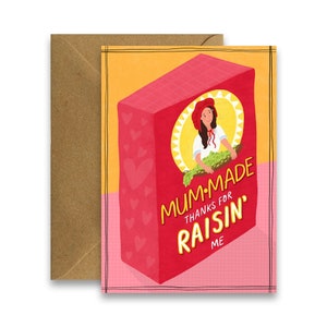 Bedankt voor Raisin' Me Moederdagkaart, Ierse Moederdagkaart, Punny Moederdagkaart, kaarten voor moeder, geïllustreerde Ierse wenskaarten