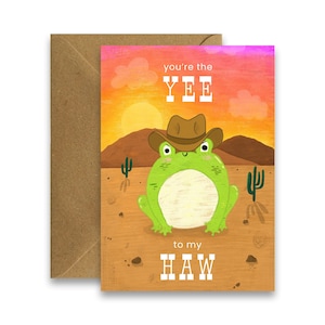 You're The Yee To My Haw-kaart, Ierse wenskaarten, geïllustreerde wenskaarten, kikkerkaart, cowboykikkerkaart, valentijnskaart kikkerliefhebber