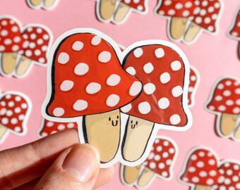 Cute Mushroom Friends Vinyl Sticker, Toadstool Stickers, Mushroom Smiling Face Sticker, Mushroom Decal, Mushroom Lover, Mushroom Art