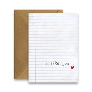Leuke en eenvoudige "I Like You"-kaart, nieuwe relatiekaart, kaart vriendin-vriendje, jubileumkaart, valentijnskaart, nostalgische liefdeskaart