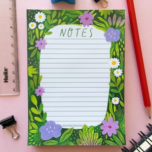 Blocco note illustrato A6 con cornice floreale con 50 pagine, quaderno floreale, cancelleria illustrata di fiori di campo, marchio di cancelleria irlandese, regalo per insegnanti