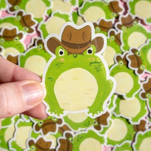 Sticker cowboykikker, cowgirl-stickers, westernstickers, kikkerkern, Frog Aesthetic, Froggie-sticker, Ierse stickers, Iers briefpapiermerk