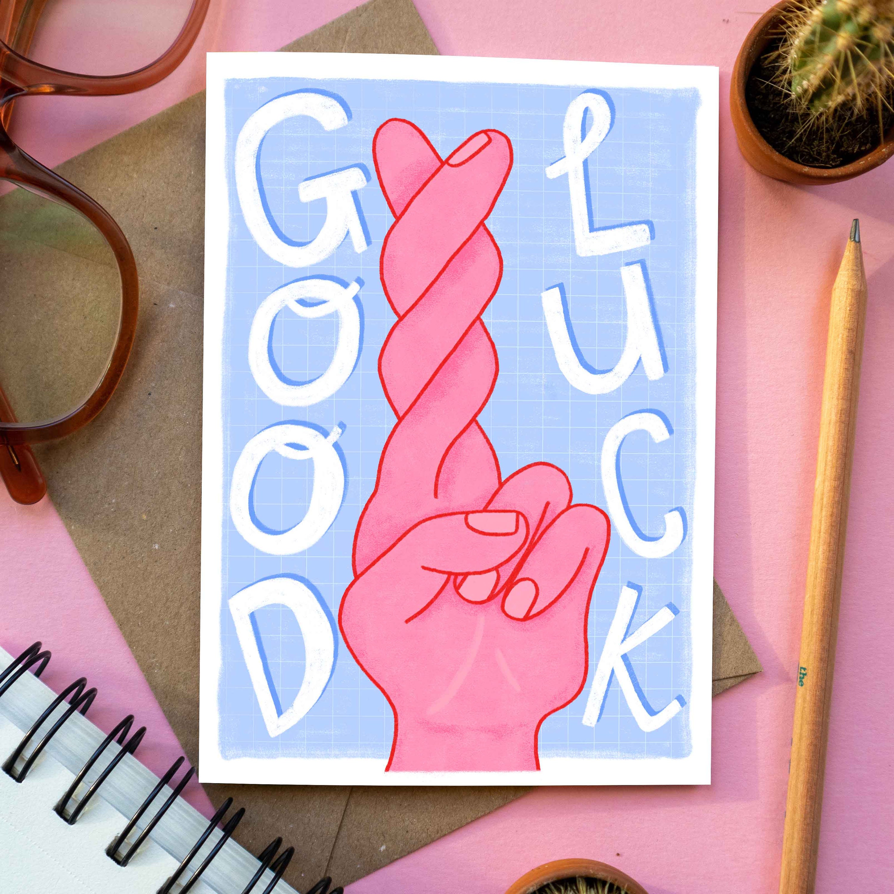 Modern Illustrated Good Luck Card, Fingers Crossed Good Luck Card Irish ...