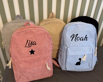 Large personalized corduroy backpack for children, kindergarten, school, back to school, teenager