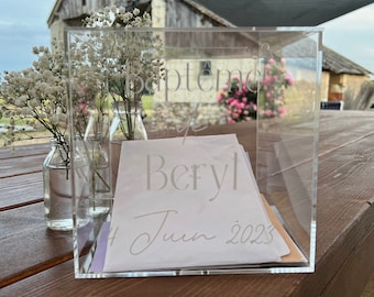 Gepersonaliseerde huwelijksurn transparant plexiglas huwelijksdoop