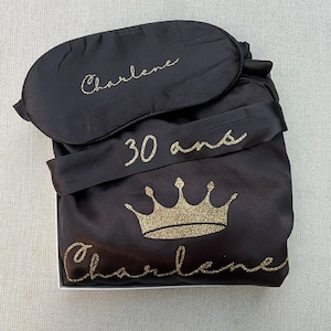 Box Satin bathrobe + eye cover (headband) personalized