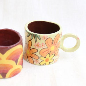 Flowery 60s wallpaper inspired espresso cup handmade earthenware image 2