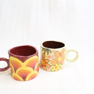 Flowery 60s wallpaper inspired espresso cup handmade earthenware image 3