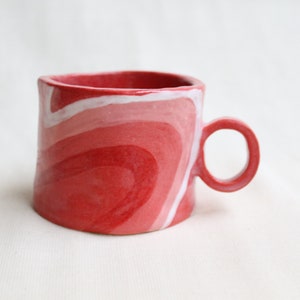 Handmade ceramic coffee cappuccino cup with pink swirls image 5