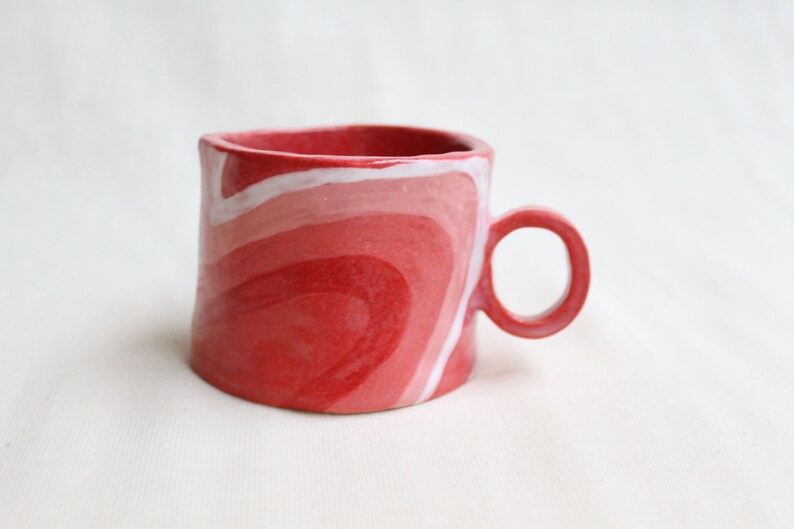 Handmade ceramic coffee cappuccino cup with pink swirls image 5