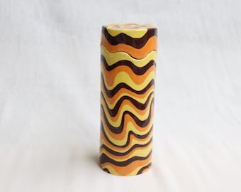 Groovy, 70s Inspired Tube Box - Handmade Ceramic Box - handformed and handpainted - Retro - Brush Box - Trinket Box