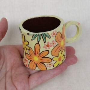 Flowery 60s wallpaper inspired espresso cup handmade earthenware image 9