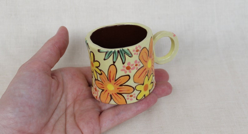 Flowery 60s wallpaper inspired espresso cup handmade earthenware image 9