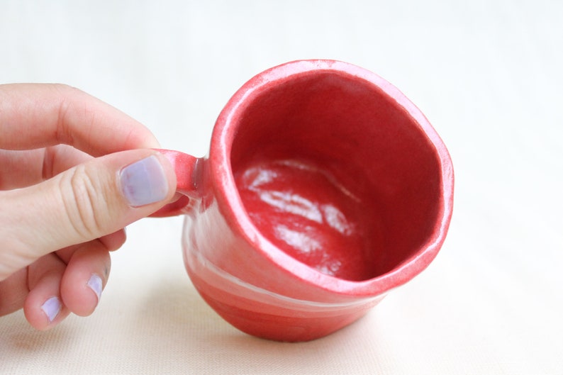 Handmade ceramic coffee cappuccino cup with pink swirls image 4