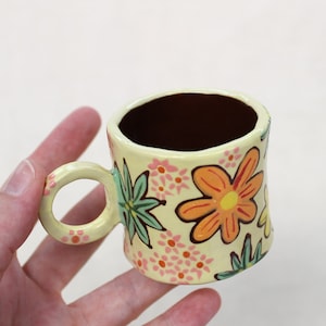 Flowery 60s wallpaper inspired espresso cup handmade earthenware image 1